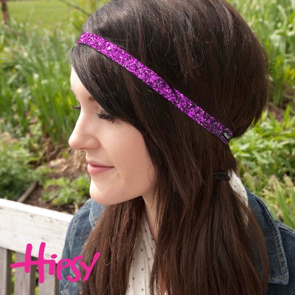 Hipsy Fuchsia Adjustable & No Slip Skinny Bling Glitter Hair Headband - Picture 1 of 4